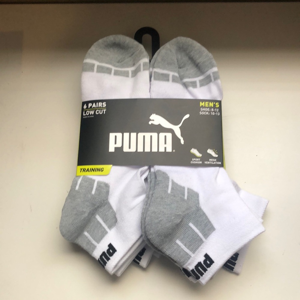 New Puma Socks Men’s Low Cut Socks 6 Pair White & Grey Athletic Casual Socks - Picture 1 of 12